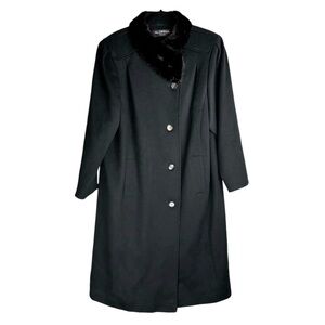 Vtg ALORNA 100% Wool Long Fur Collar Jacket Overcoat